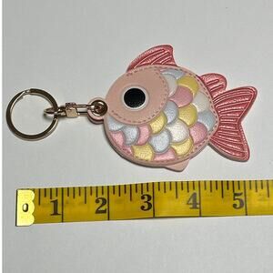 NEW Adorable Pink Pastel Fish Bag Tag Purse Charm Key Fob Hidden AirTag Holder